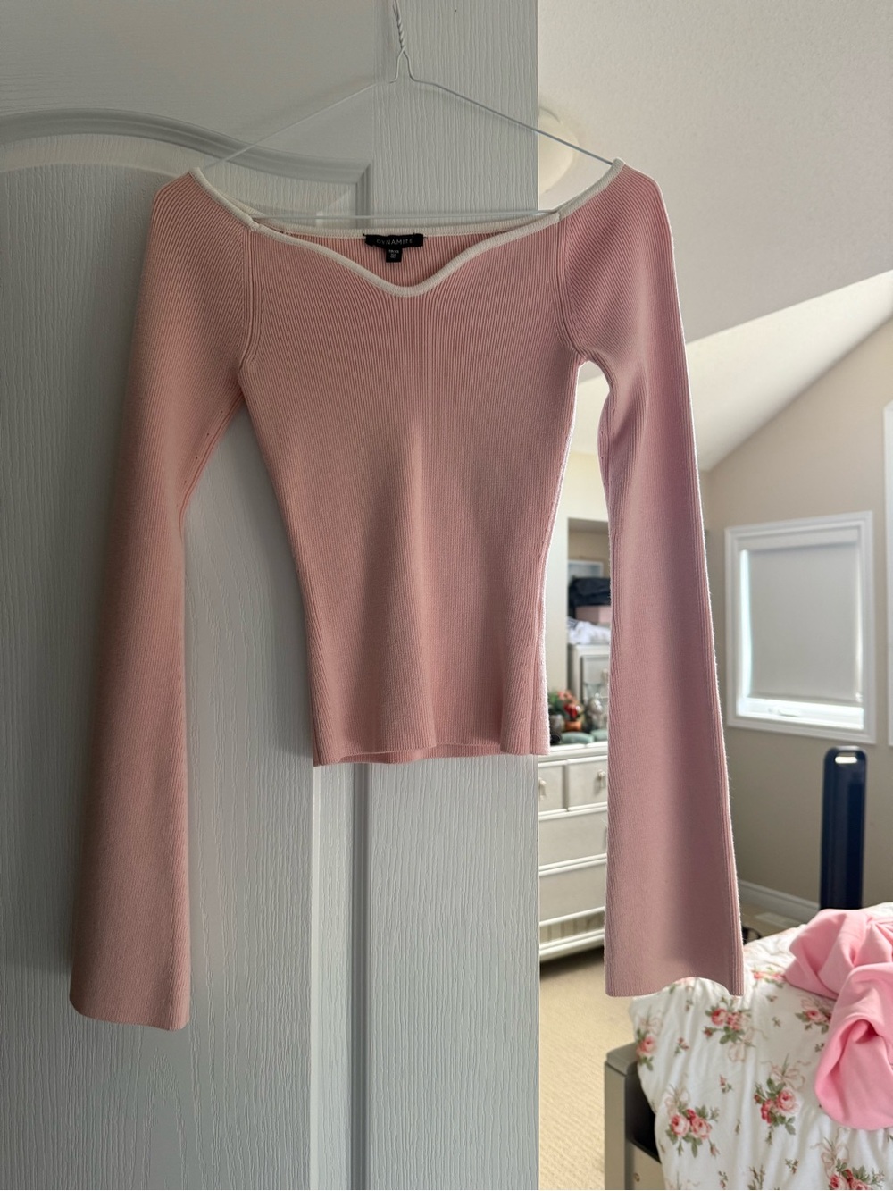 Dynamite Pink Long-Sleeve Slim Ribbed Top